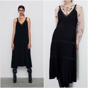 NWT ZARA Black Knit Dress with Lace Details Med